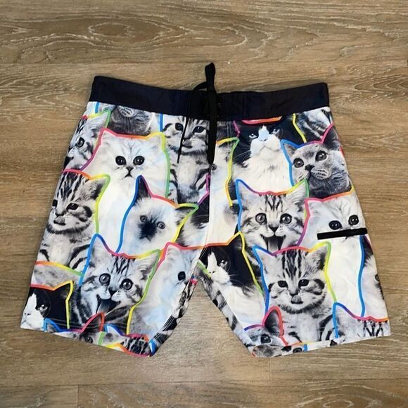 Walnut & 39th• Neon Cat Face Board Shorts - Picture 1 of 7